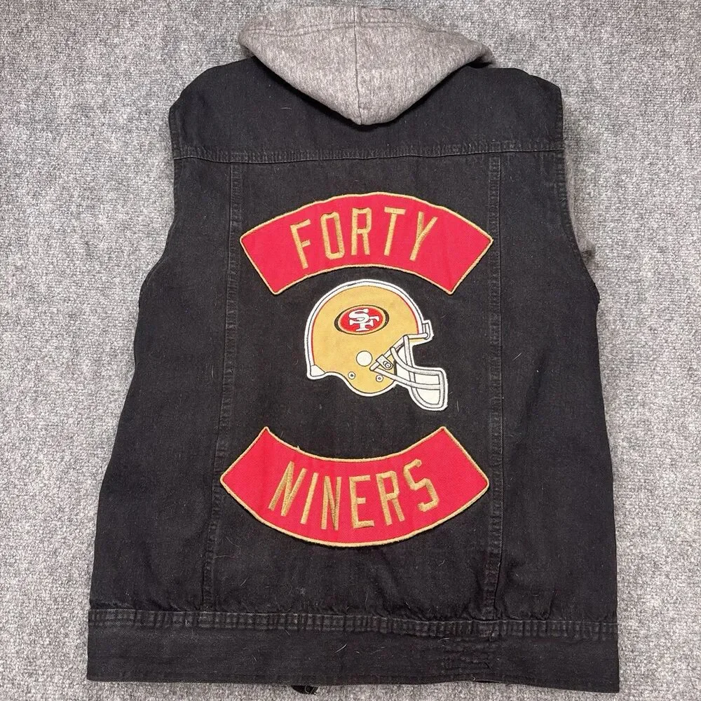 Vintage G-III Carl Banks NFL San Francisco 49ers Distressed Denim Vest Jacket M